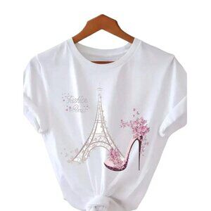Shein Women's‎ France Graphic Tee in White - Size XL